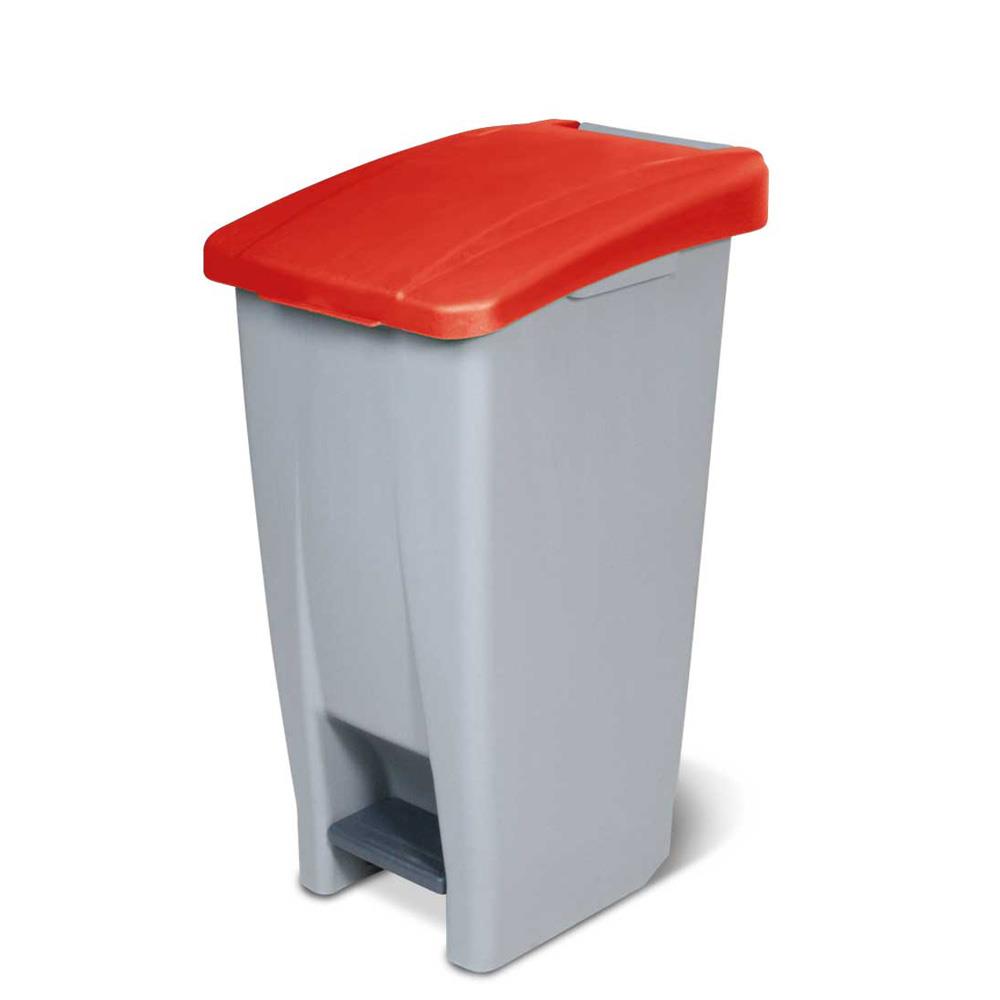Tretabfallbehälter grau mit rotem Deckel 60l PP