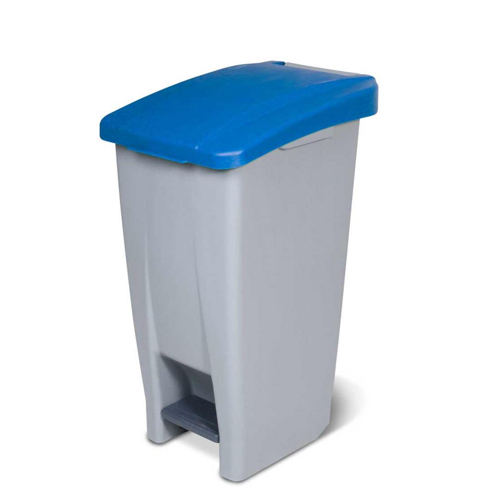 Tretabfallbehälter grau mit blauem Deckel  60l PP