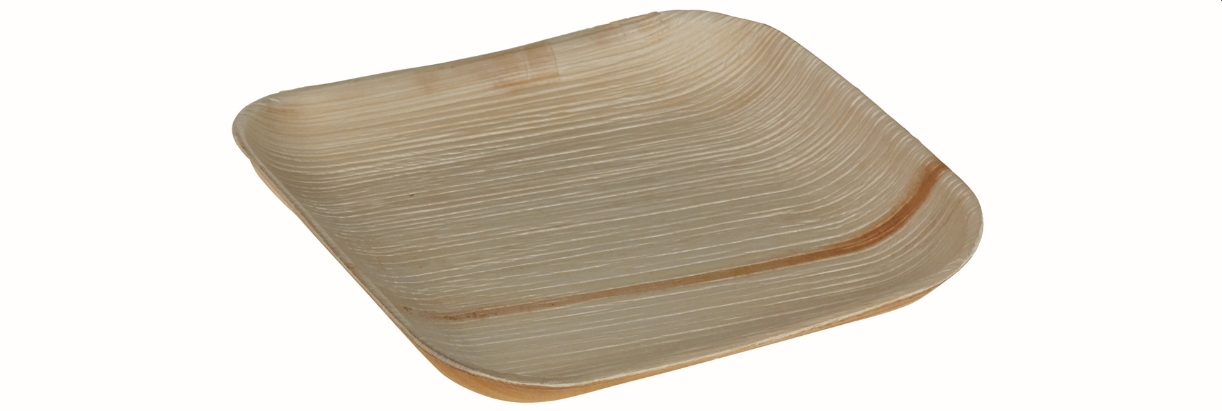 151530 25 Stück Teller eckig 16x16cm H.1,5cm Palmblatt