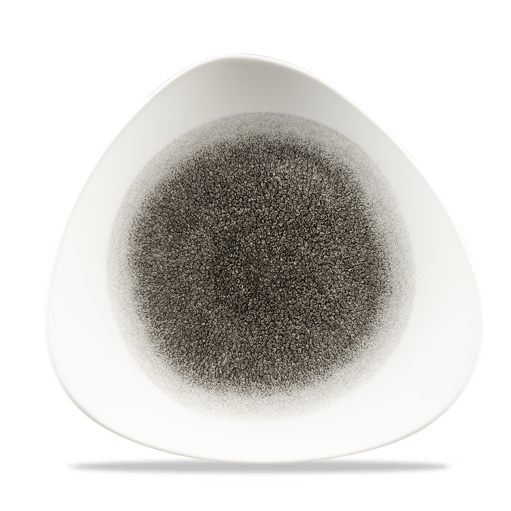 Teller flach dreickig 26,5cm RAKU Quartz black