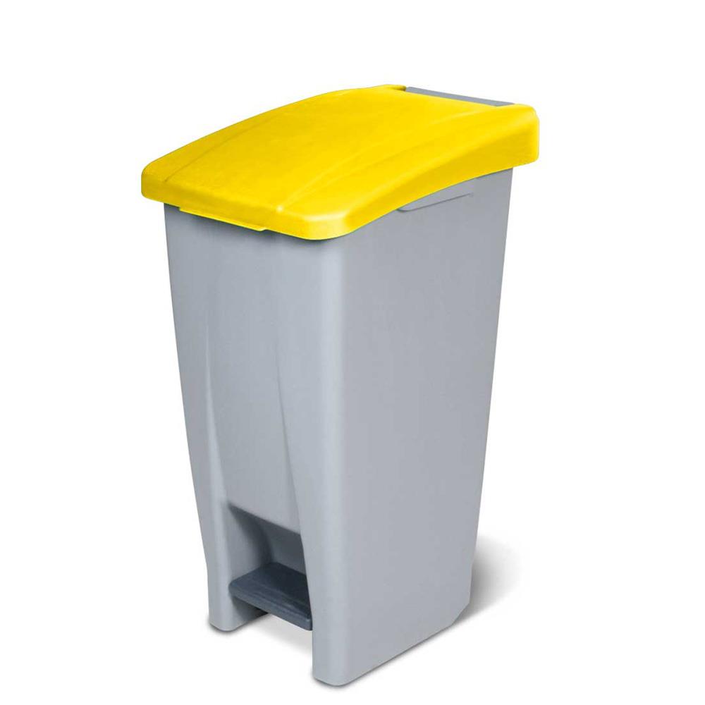 Tretabfallbehälter grau mit gelbem Deckel 60l PP