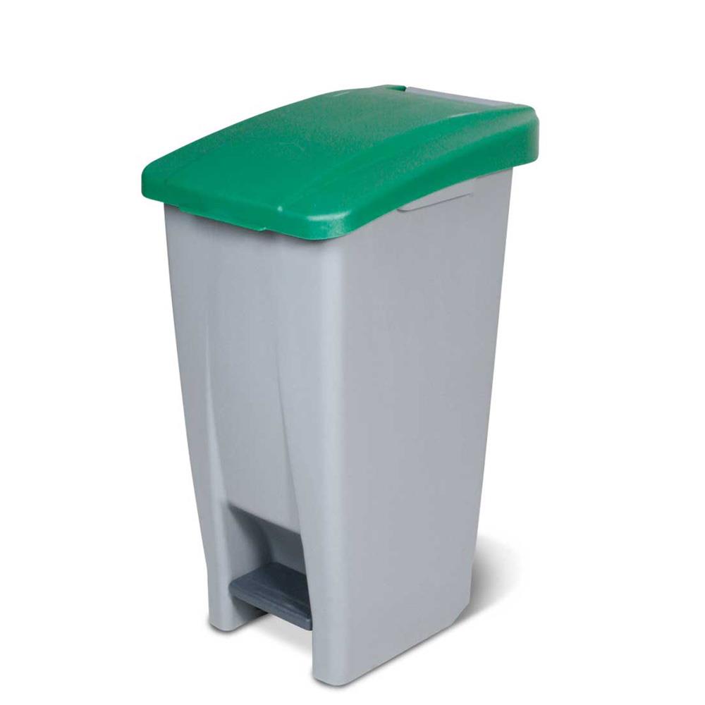 Tretabfallbehälter grau mit grünem Deckel 60l PP