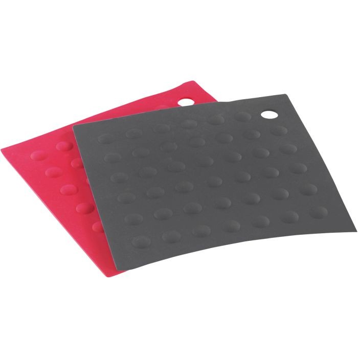 2 Stück Untersetzer 18x18cm SILICONE rot/schwarz